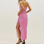 Strapless Hollow Out Top And Long Skirt Two Piece Set