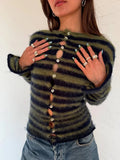 Harajuku Inspired Vintage Slash-Neck Knit Sweater For Women Grunge Street Style Top