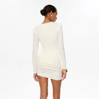 Hollow Out O Neck Long Sleeves Sheath Dress With Hip Wrap Mini