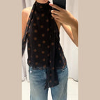 Polka Dot Off Shoulder Tank Top With Lace Up Bow Backless Sleeveless