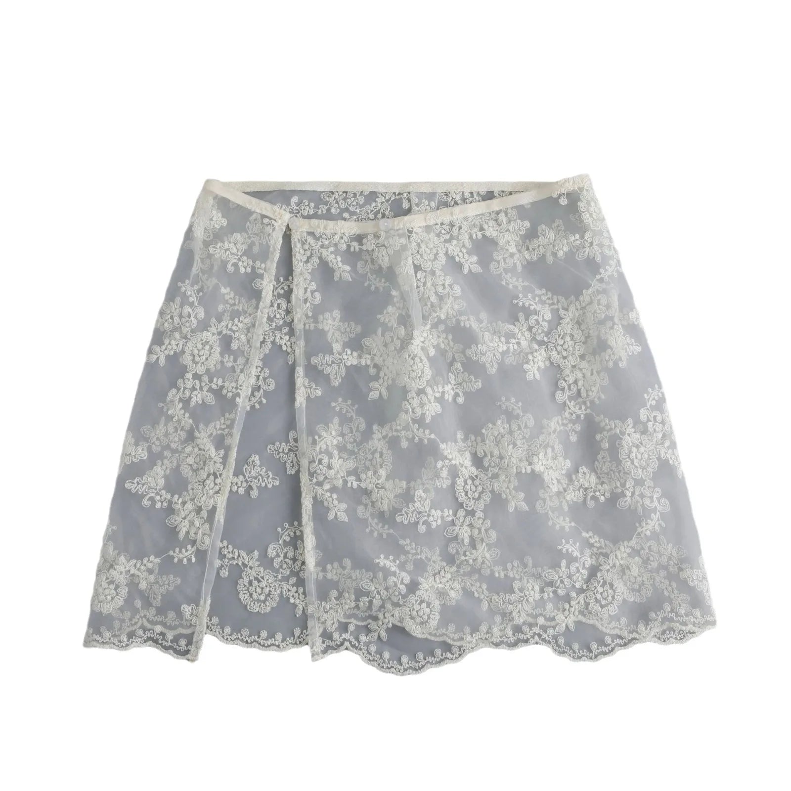 Floral Embroidered Lace Sheer Skirt Overlay