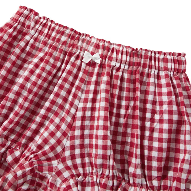 Cozy Kawaii Plaid Pajama Shorts With Elastic Waist Ruffle Trim