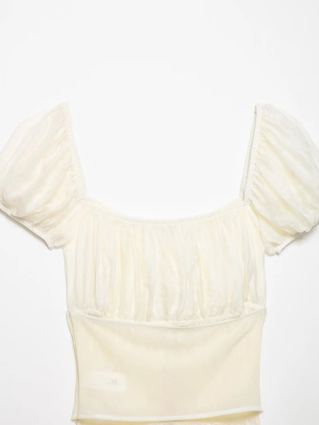 Female Slim Fit Square Neck Puff Sleeve Lace Ruched Corset Waist Short Blouse