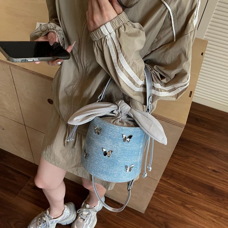 Sweet Butterfly Denim Mini Crossbody Bag