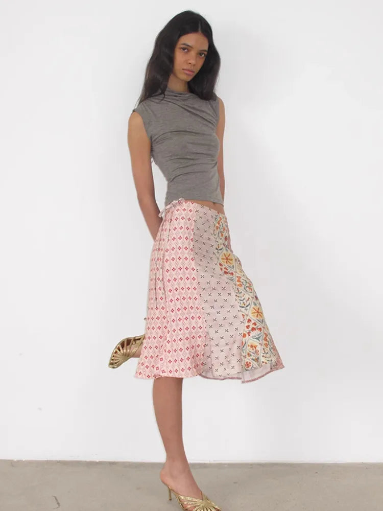 Romantic Patchwork Floral Mermaid Skirt For Women Knee Length Fashion Bottoms