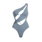 One Shoulder Push Up Two Piece Bikini Set With Bandeau Design