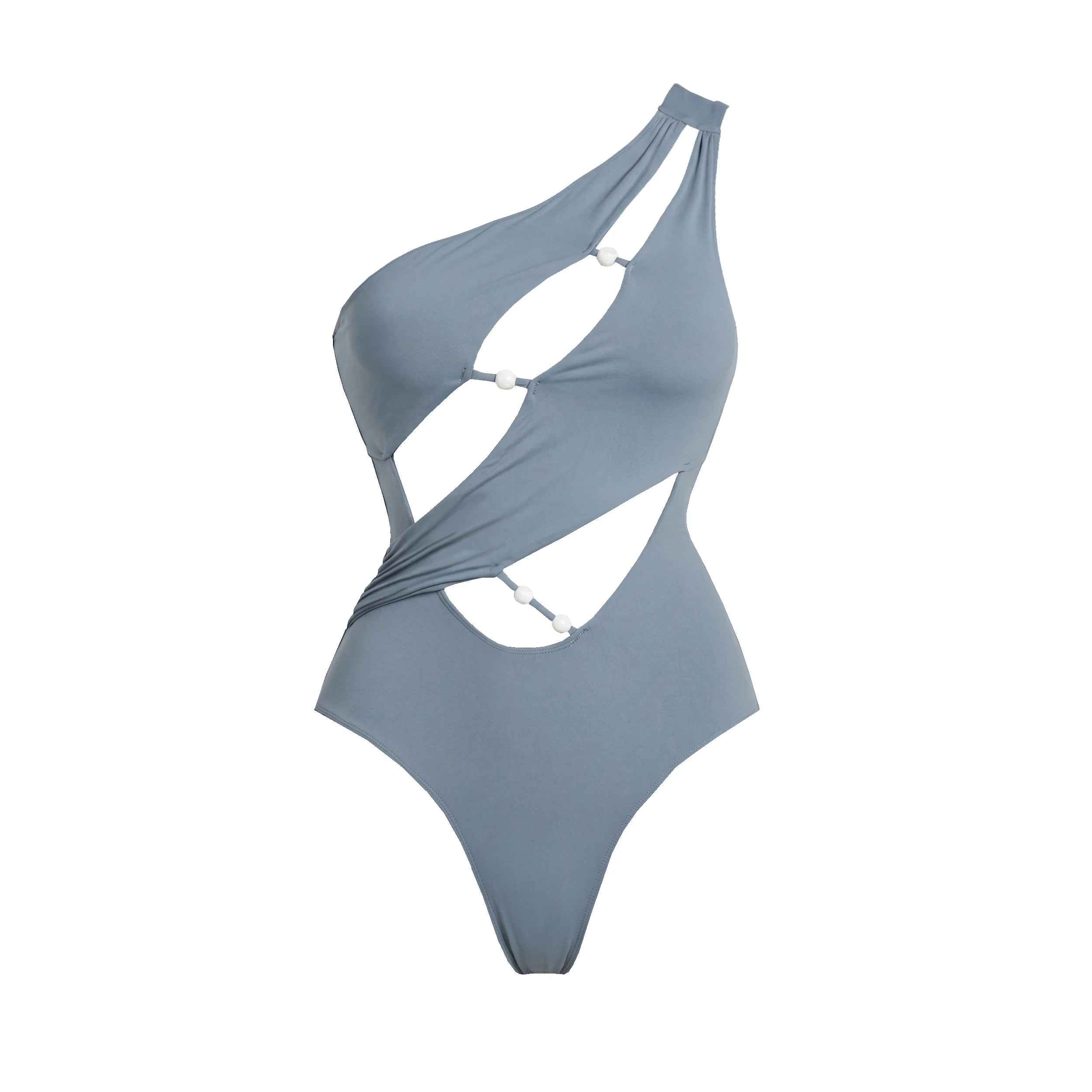One Shoulder Push Up Two Piece Bikini Set With Bandeau Design