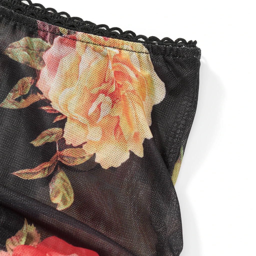 Floral Print Two Piece V Neck Cami Top With Elastic Waist Mini Skirt Set