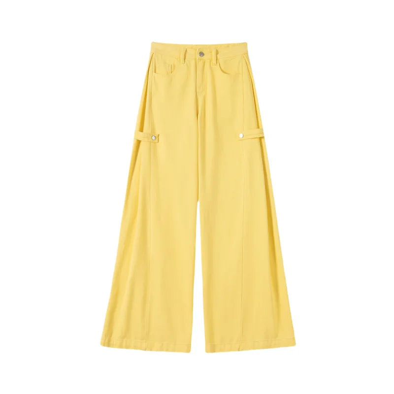 Retro High Waist Wide Leg Denim Cotton Jeans For Women