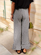 Fashion Women’s Y2k Plaid Wide Leg Pants Gingham Ruffled Hem Elastic Waistband Loose Casual Trousers