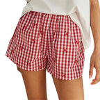 Cherry Plaid Lounge Shorts With Elastic Waistband Cute