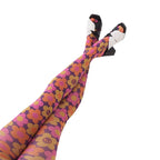 Tie Dye Mesh Stockings With Sheer Finish And Hollow Out Pattern
