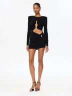 Hollow Out O Neck Long Sleeves Sheath Dress With Hip Wrap Mini