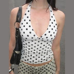 Polka Dot Off Shoulder Backless Camisole Tank Top