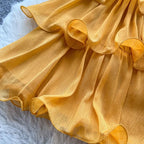 Cascading Ruffles Lace Up Halter Backless Dress