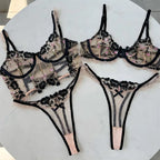 Clashing Floral Embroidered Lingerie Set With Push Up Bra And Matching Panty