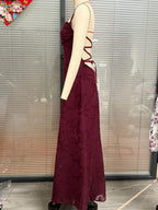 Romantic Floral Jacquard Maxi Dress With Spaghetti Straps Ruched