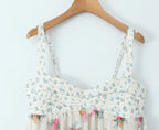 Contrast Color Floral Print Sling Mini V neck Spliced Chest Push Up Back Backless Short Dress