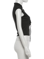 Rivets Decoration Top Stand Collar Navel Exposed Bandage Look Edgy Chic High Street Fashion