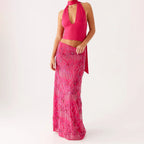 Elegant Beaded Sequin Maxi Skirt With Floral Embroidery