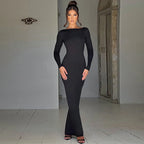 Elegant Backless Long Sleeve Maxi Dress With Bodycon Fit