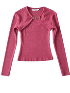 Crop T Shirt O neck Crop top Full Sleeve Chain Buckle Cape T-shirt Camis with Tee