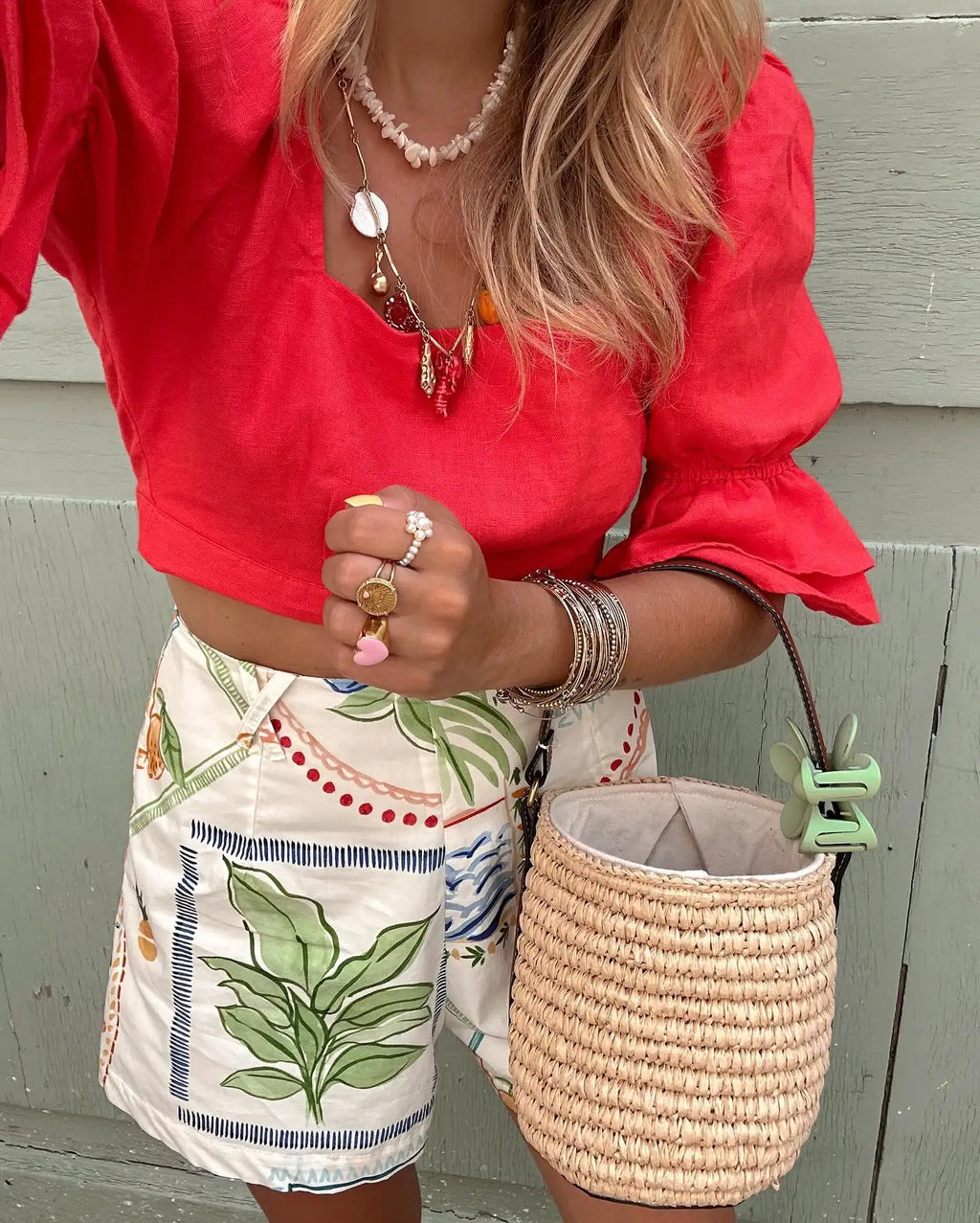 Plant Print Camisole And Shorts Set