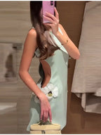 Lady 3D Flower Sleeveless Mini Dress Light Green