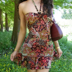 Romantic Print Halter Dress Backless Mini