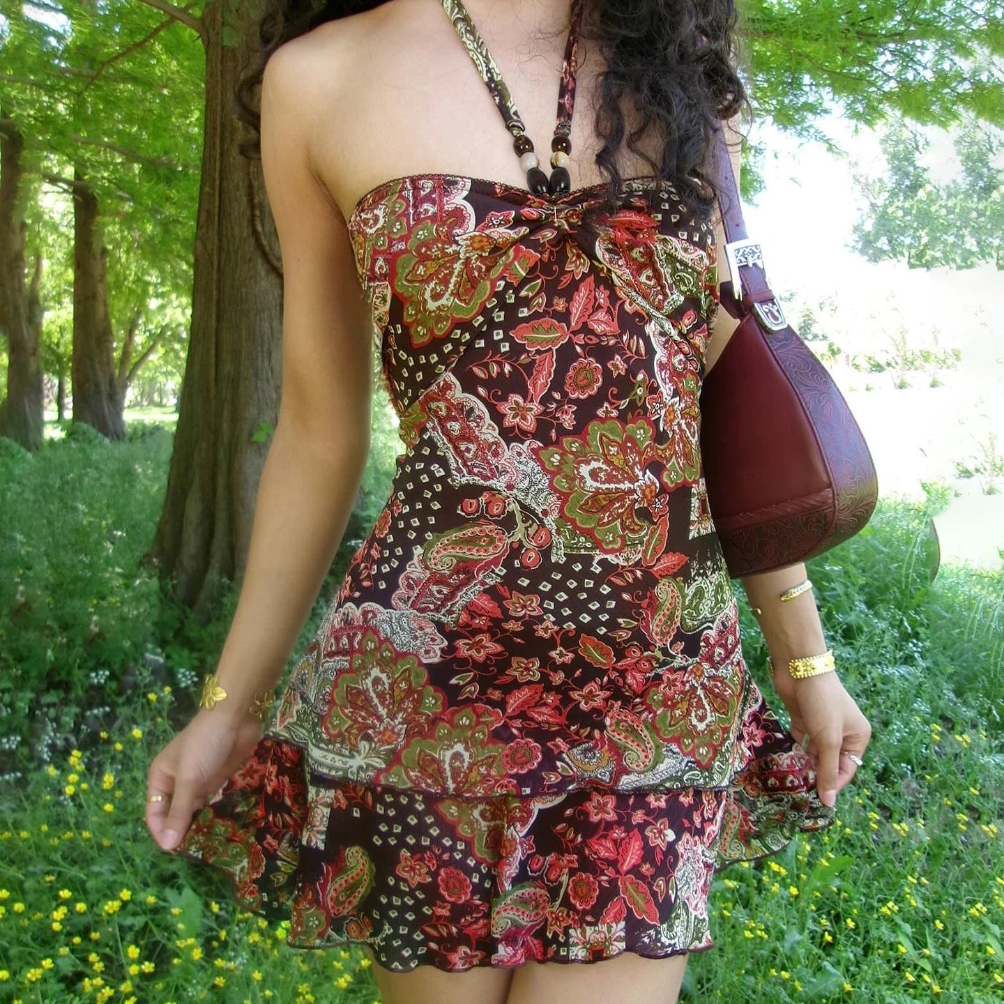 Romantic Print Halter Dress Backless Mini