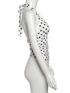 Polka Dot Halter Tank Top With Backless Lace Up Detail Chic Summer