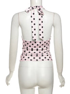 Polka Dot Halter Tank Top With Backless Lace Up Detail Chic Summer