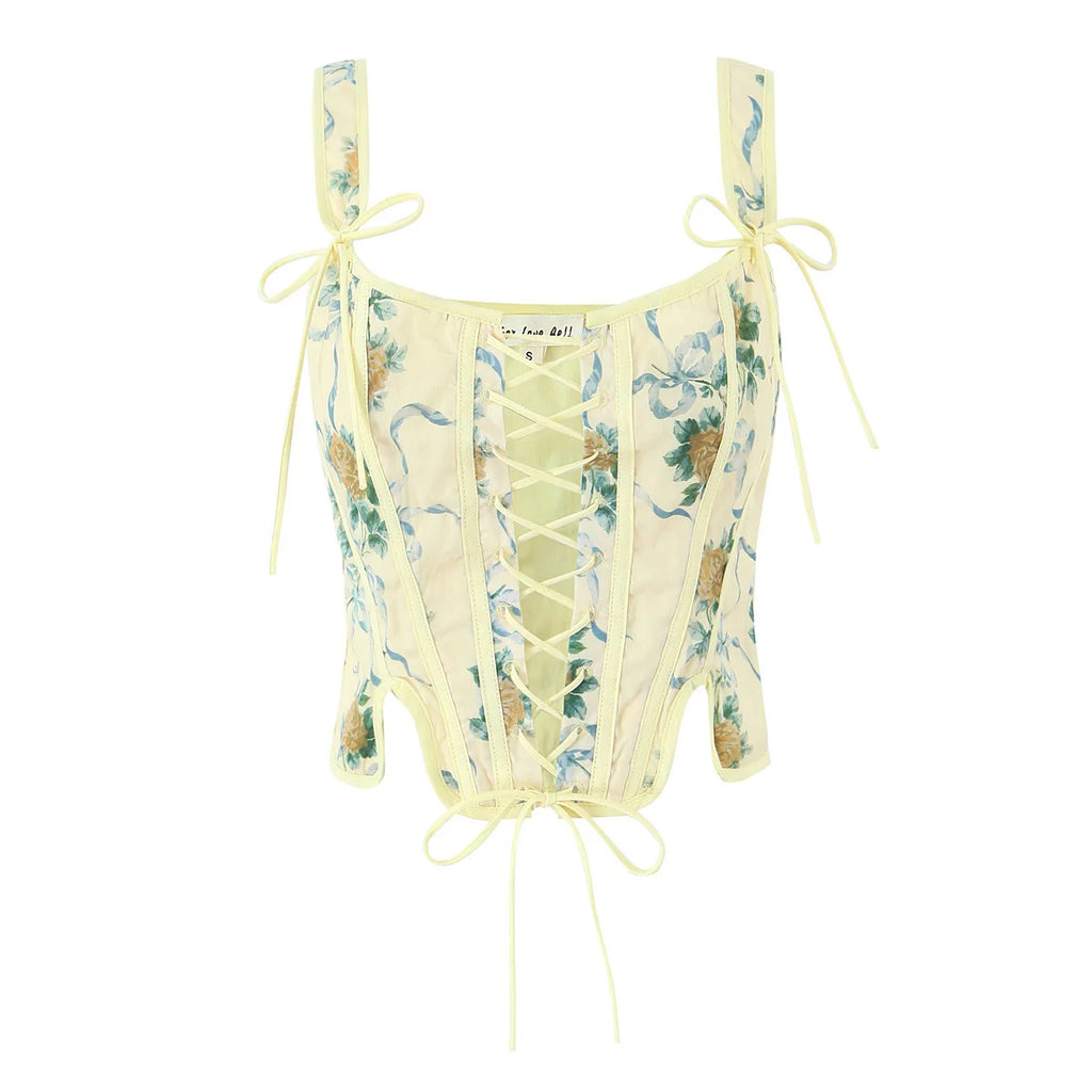Blue Lace Up Bandage Tank Top Crop