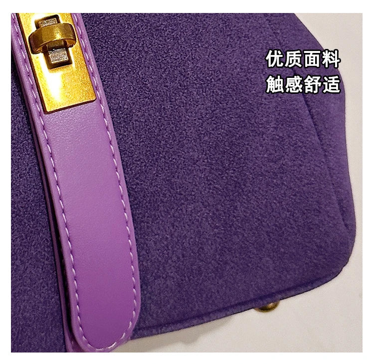 Luxe Faux Suede Frame Shoulder Bag With PU Accent Elegant Crossbody