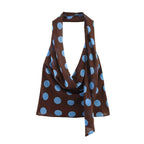 Blue Polka Dot Two Piece Set With Halter Top And Midi Skirt