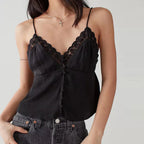 Dreamy V Neck Lace Trim Spaghetti Tank Top With Backless