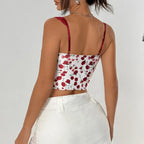 Floral Cami Top With Lace Trim Underwire Bandage Fishbone Backless Corset