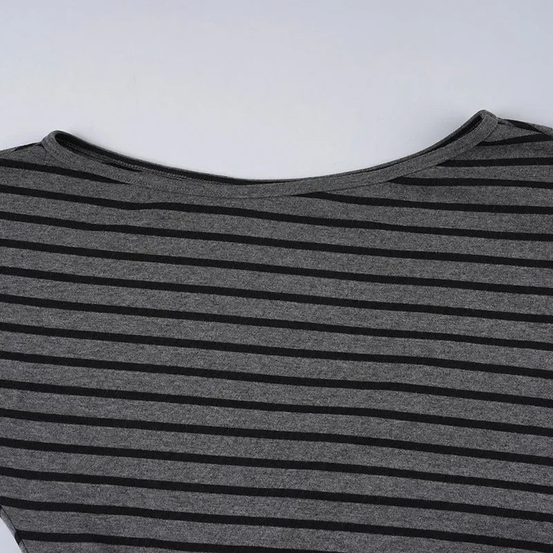Striped Off Shoulder Crop Top Two Piece Set