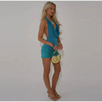 Glam Sequin Halter Top And Pleated Backless Skirt Set