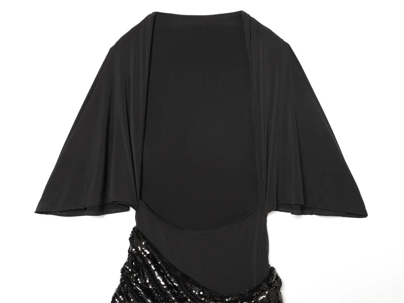 Backless Sequin Patchwork Maxi Dress With Wide Sleeves