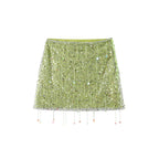 Beaded Sequin Two Piece Set Sleeveless Backless Crop Top And Mini Skirt Glam Outfit