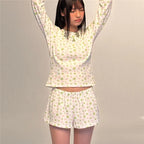 Floral Knit Pajama Set With Crop Top And Low Waist Shorts