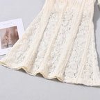 White Lace Sheer Flare Pants For Women Boho Style Elegant Casual Wide Leg Trousers