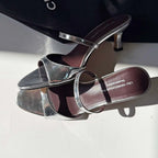 Genuine Leather Slip On Peep Toe Mules