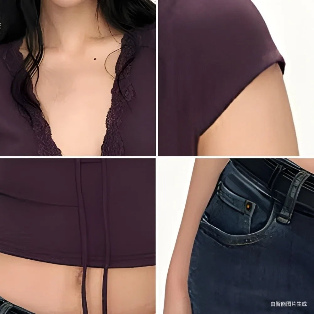 V-Neck Lace Crop Top