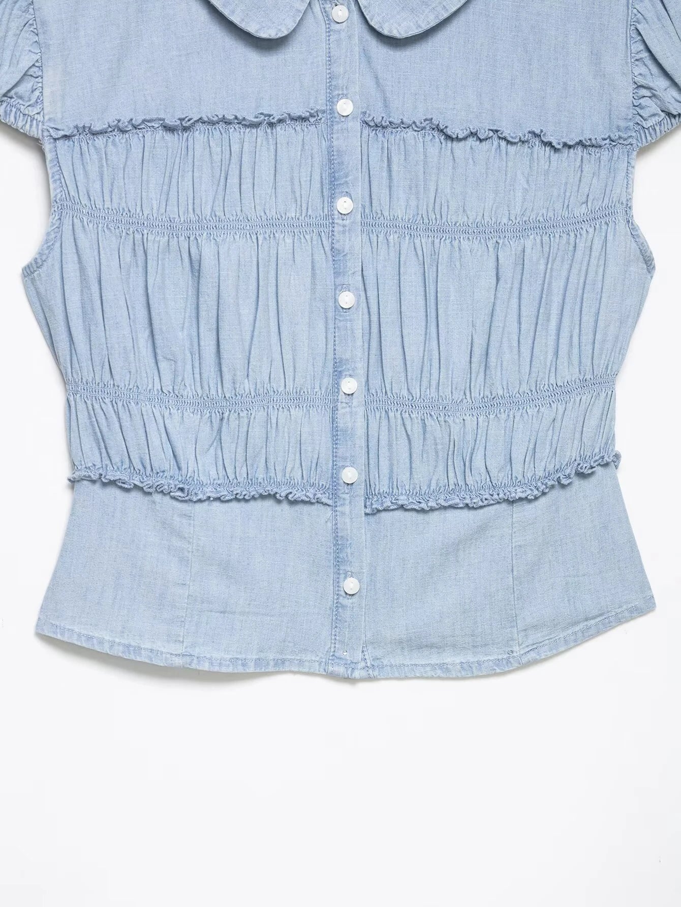 Sweet Retro-style Doll Neck Bubble Sleeve Women's Pleated Top