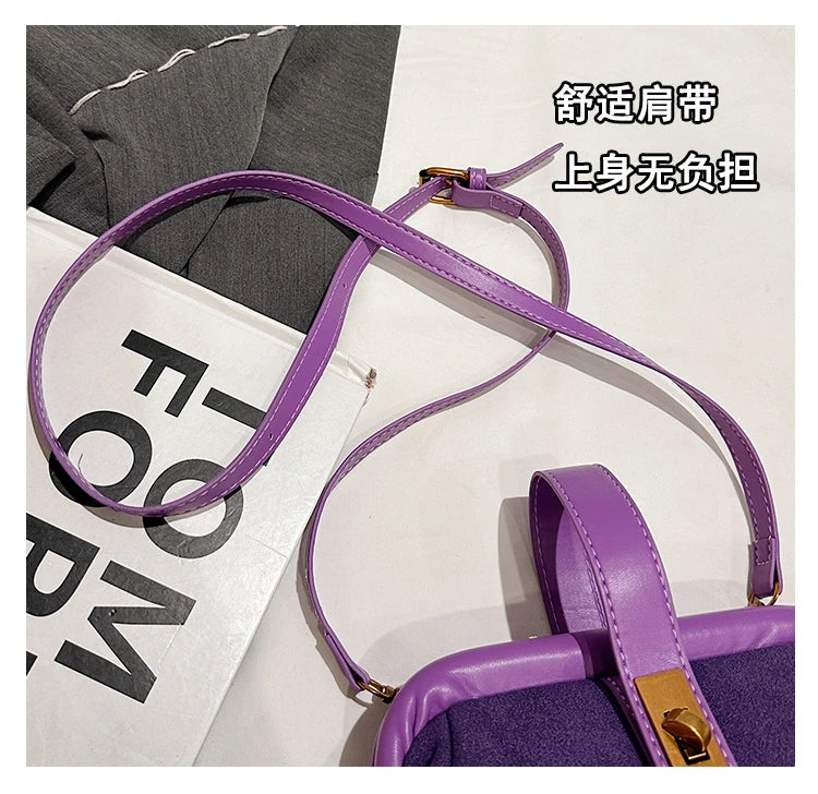 Luxe Faux Suede Frame Shoulder Bag With PU Accent Elegant Crossbody
