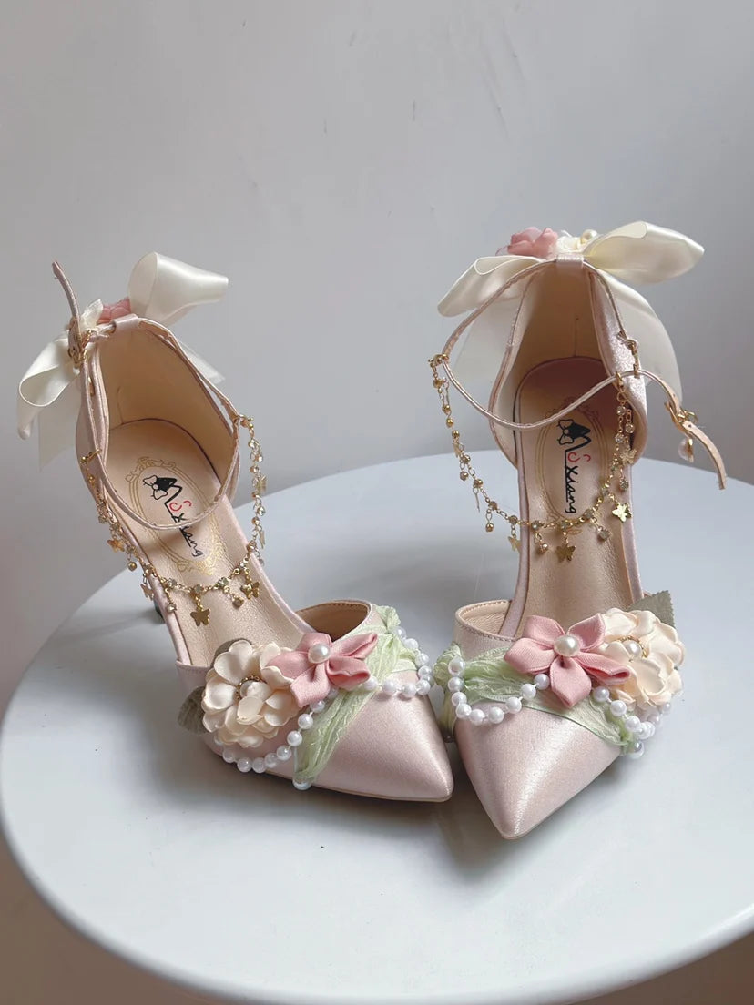 Sweet Lolita Heels With Pointed Toe For Tea Party Wedding Fairy Style High Heel Shoes