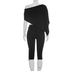 Irregular One Shoulder Crop Top And Capri Pants Set