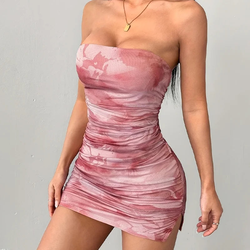 Retro Summer Spaghetti Strap Print Mini Dress Off Shoulder